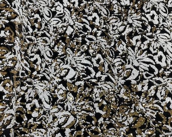 White/Gold Sequin Black Stretch Velvet Fabric: Two-Tone Reversible Sequins