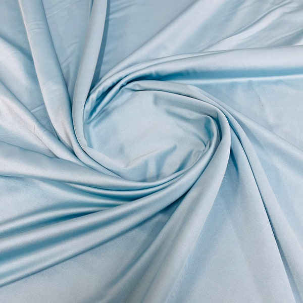 Light Blue Shiny Milliskin Nylon Spandex Fabric 4 Way Stretch Prom-Gown-Dress, 58" Wide Sold by The Yard (Pick a Size)