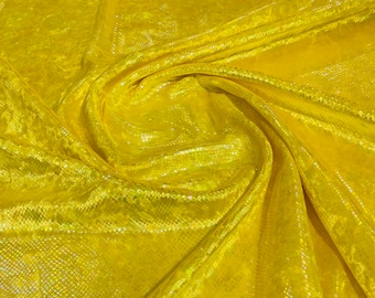 Yellow Iridescent Snake Skin Velvet Spandex Fabric - Sold By The Yard