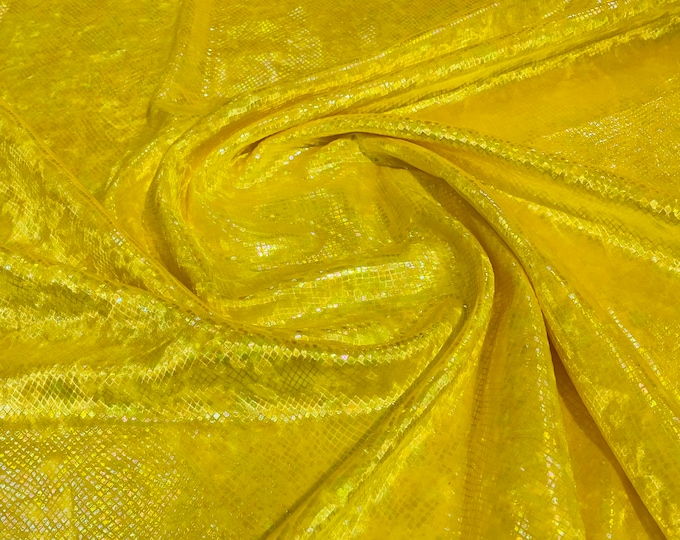 Yellow Iridescent Snake Skin On Stretch Velvet - Sold By The Yard - 58"/60" Snake Velvet Spandex Fabric