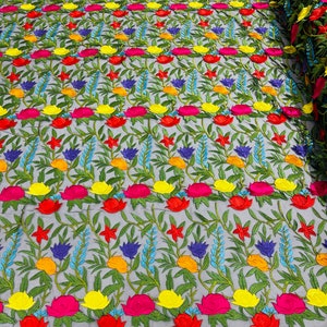 Multi color Floral Lace - by the yard- Embroidered on Black Mesh Lace Fabric, Bridal Wedding Floral Mesh (Pick a Size)