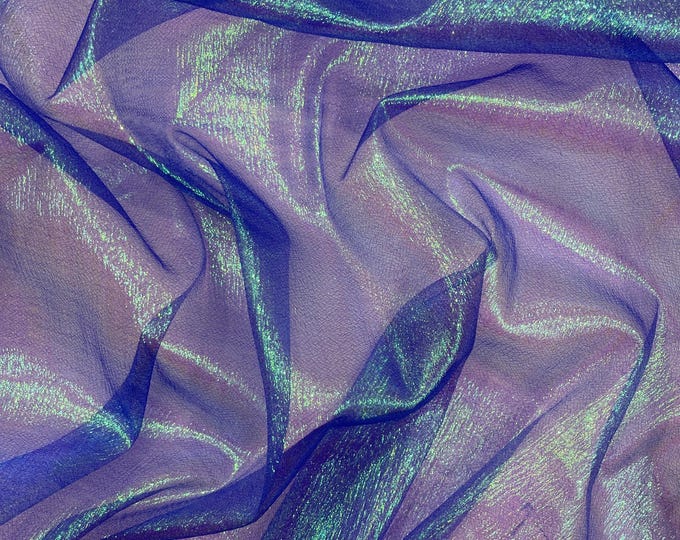 Royal Blue Iridescent Crush Organza Fabric - 45" Wide - By The Yard
