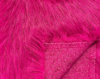 Fuchsia Tinsel Faux Fur Fabric: Shaggy Long Pile, 60" Wide