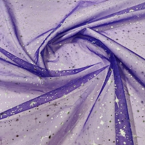 Purple Sheer Organza Fabric with Foil Stars - 60" Wide