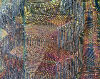 Lavender Iridescent Fringe Sequins on a Mesh 4 Way Stretch | Lavender Fringe Design Embroidered on 4Way Stretch Fancy Sequin