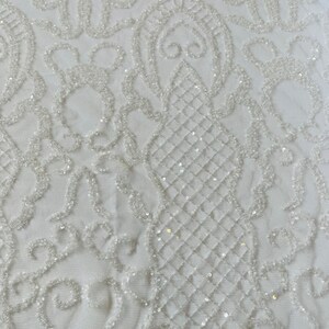 Dusty Blue Beaded Fabric by the yard, Bridal beaded, Damask Pattern With Beads and Sequin (Copy) (Copy)