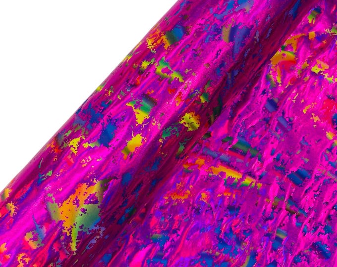 Fuchsia Metallic Foil Splatter Paint Design Print Nylon Spandex Fabric, 4Way Stretch 60” Wide