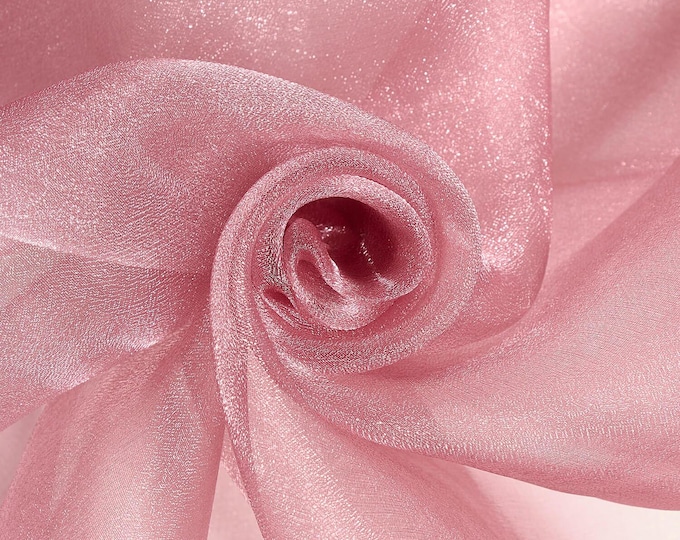 Dusty Rose Sparkle Crystal Organza Fabric: Sheer Shiny Material, 60" Wide