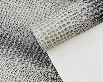Stone Gray Gator Embossed Vinyl Fabric: Crocodile Faux Leather Upholstery