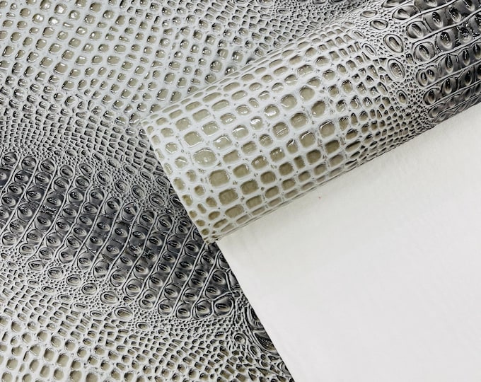 Stone Gray Gator 3D Embossed Vinyl Fabric Faux Fake Leather Vinyl Fabric, Embossed Crocodile Fabric By The Yard Upholstery Purses Shoes