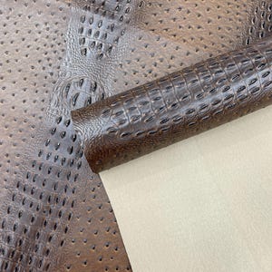 Brown Ostrich Gator Embossed Vinyl Fabric By The Yard, Z 2 Tone Crocodile Ostrich Vinyl Leather Upholstery, Purses Shoes Wallets