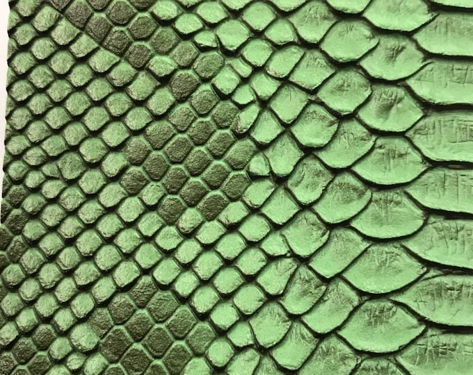 Green/Black Faux Viper Snake Skin Vinyl-faux Leather-3D Scales-sold Vinyl For upholstery  By The Yard