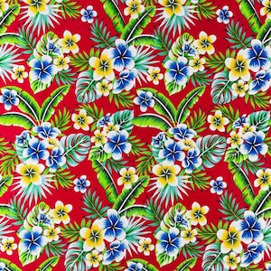 Fuchsia tropische katoenstof: Hawaiiaanse bloemenprint, 45 inch breed