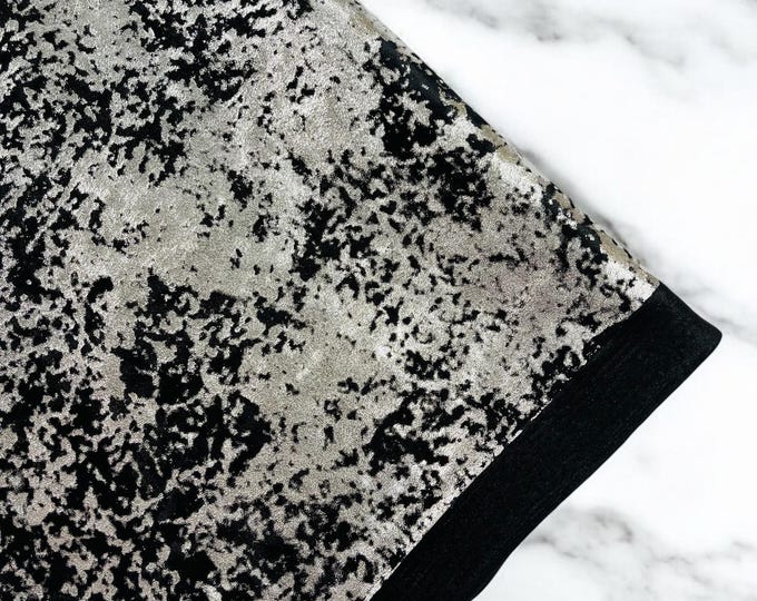 Silver Gilded Stretch Velvet Fabric | Sold By The Yard | Black Velvet 4 Way stretch Crushed Velvet With All Over Foil