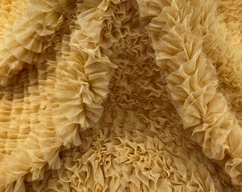 Gold Tulle Ruffle Fabric, 60" Wide Waves - Prom Dress Wedding & Decoration