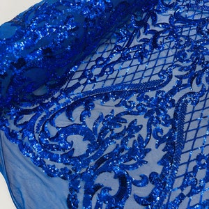 Rama Blue Sequins Multithread Beads Embroidery Designer Gown