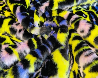 Neon Leopard Faux Fur Fabric: Short Pile, 60" Wide