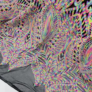 Multi Color Iridescent Sequin Fabric - by yard - On Black Power Mesh, Royalty Design 4 Way Stretch Sequins Fabric Prom-Gown