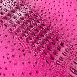 Fuchsia Ostrich Gator Embossed Vinyl Fabric By The Yard, 2 Tone Crocodile Ostrich Vinyl Leather Upholstery, Purses Shoes Wallets