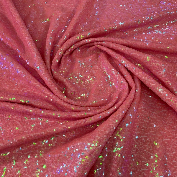 Coral Iridescent Sequin Fabric Mini Glitz Sequins, Sequin Fabric Dresses-Nightgowns (Choose The Quantity)