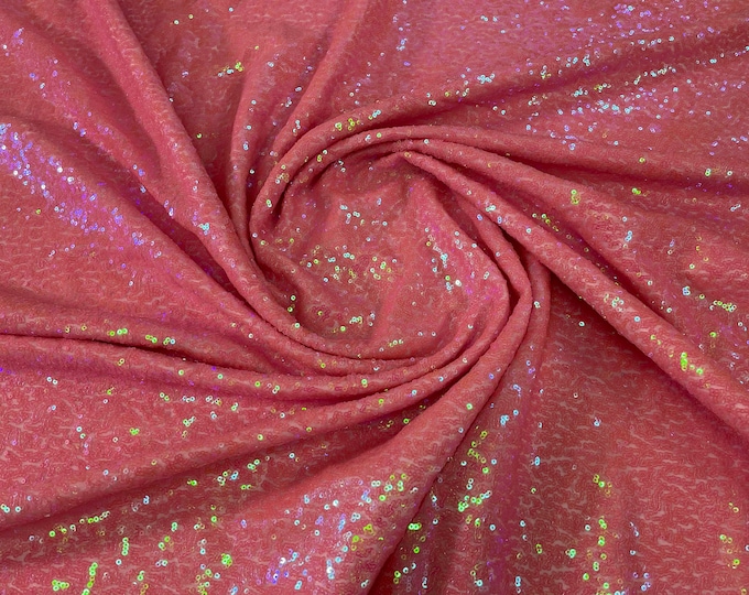 Coral Iridescent Sequin Fabric Mini Glitz Sequins, Sequin Fabric Dresses-Nightgowns (Choose The Quantity)