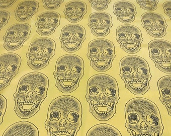 Gold Big Skull Vinyl Fabric - by yard - Skull Vinyl, Leather Upholstery 54”Wide, (Pick a Size)