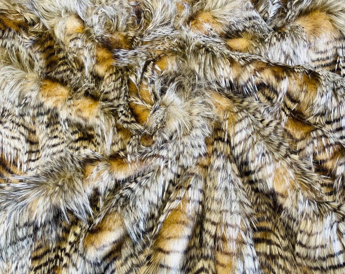 Champagne Brown Feather Shaggy Soft Faux Fur Fabric By Yard, Long Pile Thick Fur Fabric Fake Fur, Hobby, Costume, Decoration 60" Wide