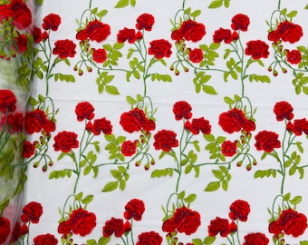 Red Floral Embroidery Lace Fabric, Bridal Wedding Dress Lace, By The Yard