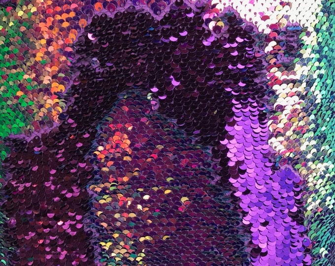 Iridescent Purple Flip Up Sequins Reversible, 2-Way Stretch 58/60” Sequins Fabric Dresses-Nightgowns-Prom Gown (Choose The Quantity)