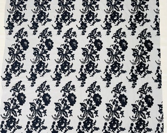 Navy Blue Flower Design Embroidered on Mesh Lace Fabric, Floral Bridal Lace Wedding Dress by the Yard (Pick a Size)