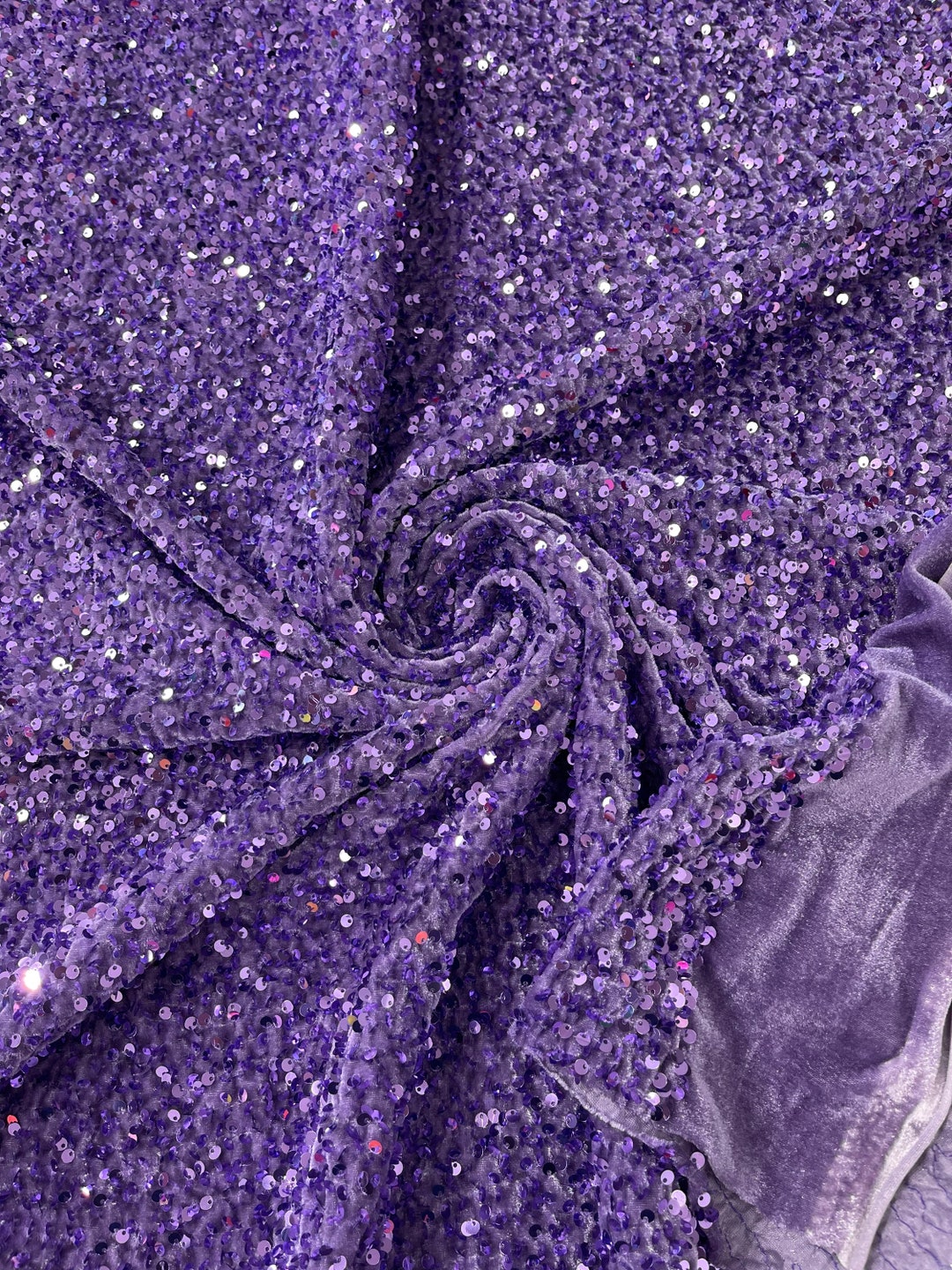 Lavender Sequin Velvet Fabric on Orchard Stretch Velvet by the Yard All