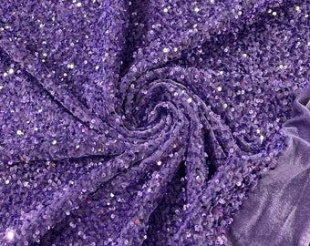 Lavender Sequin Velvet Fabric | on Orchard Stretch Velvet | by the yard | all Over 5mm Sequins Velvet 2-way Stretch 58/60”