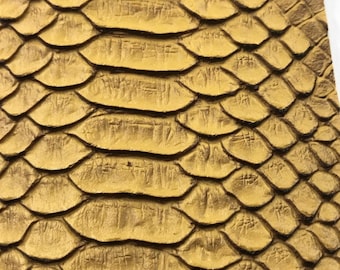 Gold Matte Faux Viper Snake Skin Vinyl-faux Leather-3D Scales-sold Vinyl For upholstery  By The Yard