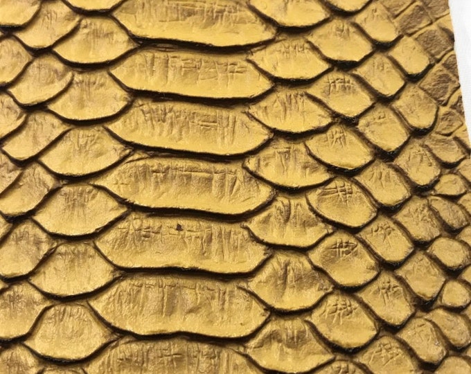 Gold Matte Faux Viper Snake Skin Vinyl-faux Leather-3D Scales-sold Vinyl For upholstery  By The Yard