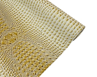 Butter Cream Gator 3D Embossed Vinyl Fabric - By Yard Glossy Crocodile 2 Tone Faux Leather