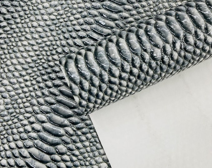 3D Snake Embossed Vinyl Fabric: Liquid Gray Faux Leather Upholstery