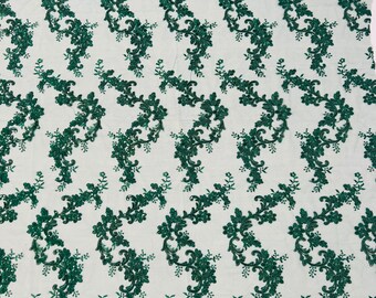 Hunter Green Floral Sequin Embroidery Lace Fabric, Bridal Gown