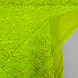 Iridescent Sequin Fabric - Neon Lime Green - 4 Way Stretch Royalty Lace Sequin By Yard main image 1