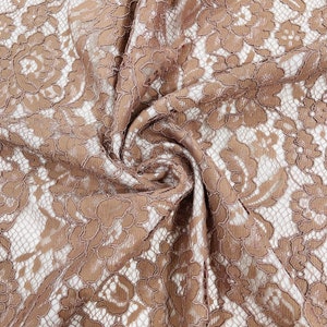 Brown Floral Lace Fabric: Scalloped Edge Wedding Lace, 50-52&quot; Wide