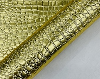 Gold Embossed Alligator Faux Leather Vinyl Fabric - 54" Wide