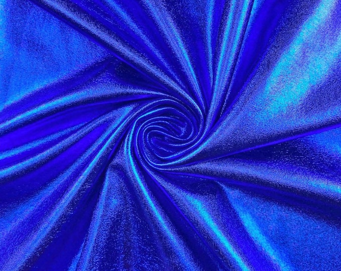 Metallic Foil Spandex Fabric - Royal Blue - Sold By The Yard Spandex Lame Fabric 2 Way Stretch Shiny DIY Apparel Accessories Lining