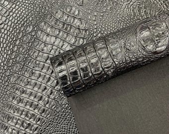 Black Crocodile Vinyl Upholstery Fabric: Faux Leather, 54" Wide