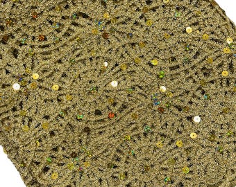 Gold Chain Chemical Lace Fabric: Sequined Double Border, 50" Wide