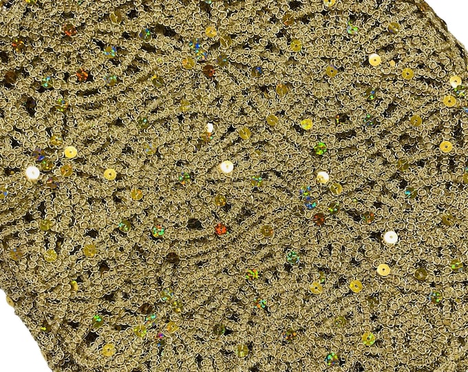 Lt Gold Chain Chemical Lace Fabric by the Yard | Double Border | Tablecloth, Table Overlay, Table Runner, Costumes, Wedding Decor, 50" Wide