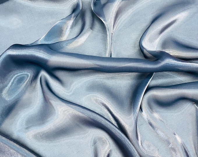 Navy Blue Water Shine Ultra Glossy Shimmer Bridal Chiffon By Yard, Liquid Crystal Chiffon Fabric, Liquid Bridal Chiffon