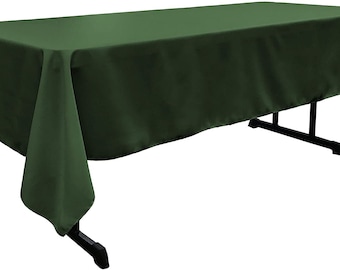 60" Wide Hunter Green Polyester Poplin Rectangular Tablecloth, Polyester Rectangular Cloth Table Covers for All Events (Pick a Size)