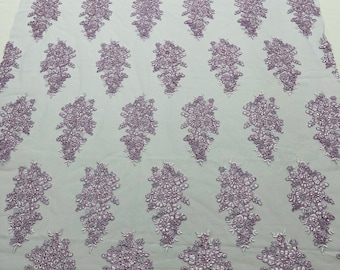 Lilac Floral Sequin Lace Fabric: Embroidered Mesh, Bridal Wedding