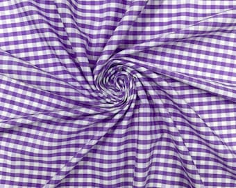 Lilac & White Gingham Poly Cotton Fabric by Yard 1/4” Squares, Checkered Fabric
