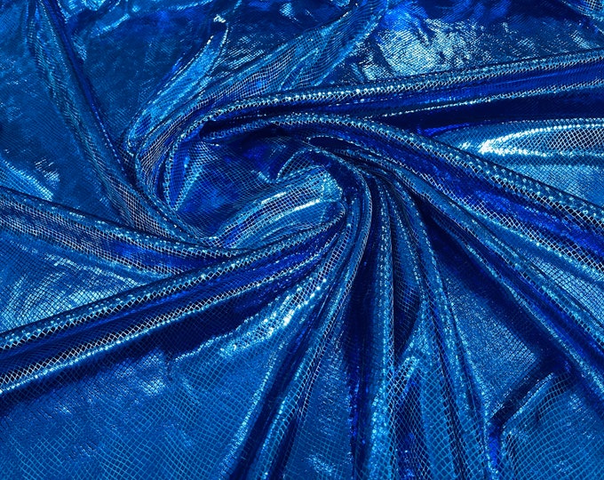 Royal Blue Snake Skin On Stretch Velvet - Sold By The Yard - 58"/60" Snake Velvet Spandex Fabric