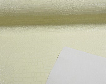 Ivory/Cream Vinyl Faux Fake Leather Pleather Embossed Shiny Alligator Fabric Upholstery By Yard